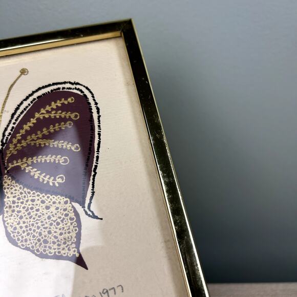 Vintage 70's Butterfly Framed Art Print Brown Tan Retro Hippie Home Decor 1977 - Picture 6 of 12